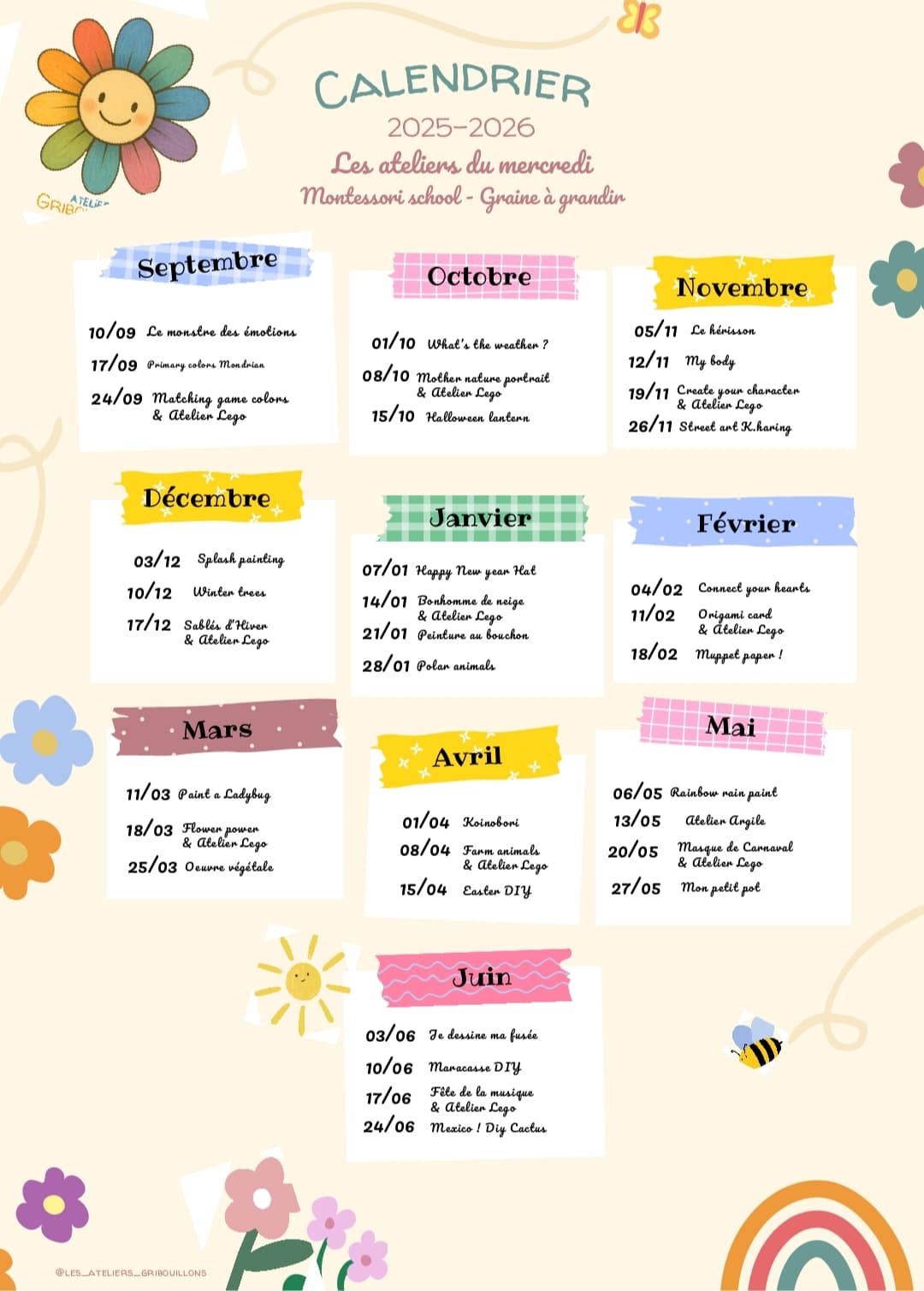 Calendrier atelier 2025-2026